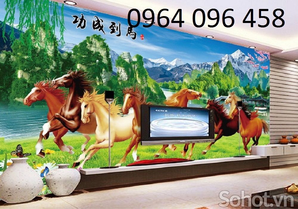 tranh ngựa phòng khách 3d