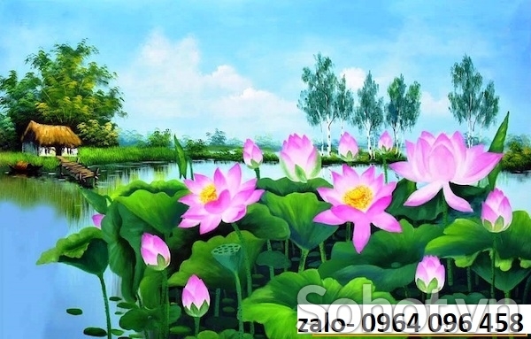 Tranh hoa sen 3d - tranh gạch 3d hoa sen - 888CN