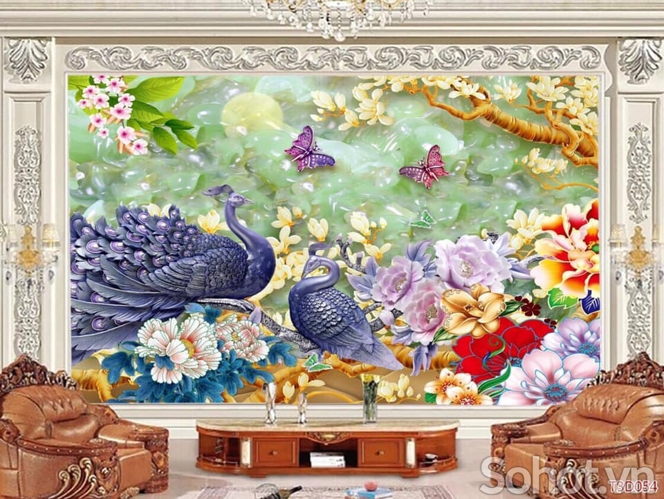 Tranh gạch chim công- tranh phong thủy