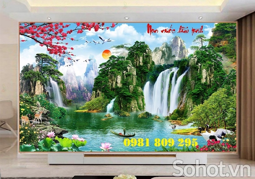 Gạch tranh thác nước phòng khách HN888
