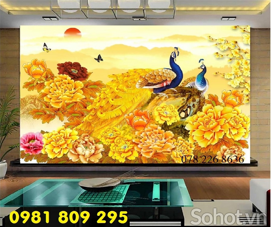 Tranh gạch 3d ốp phòng ngủ - chim công