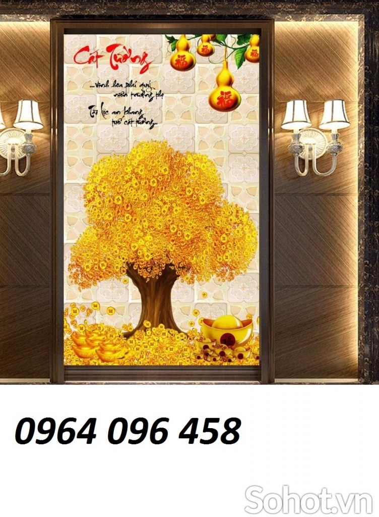 Tranh gạch 3d ốp tường cây kim tiền - 743XL