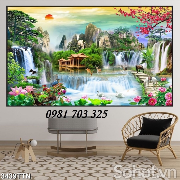 Tranh gạch thác nước 3D trang trí