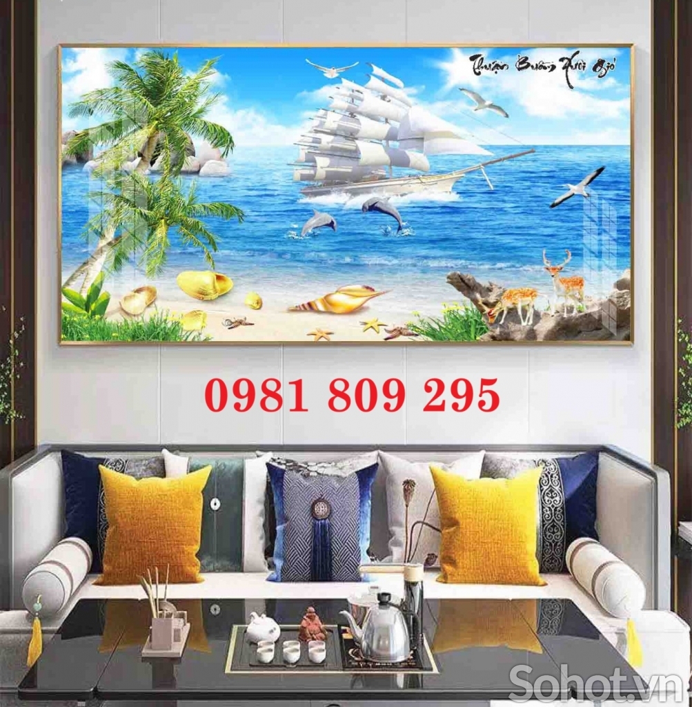 Mẫu tranh thuyền buồm , gạch tranh 3d
