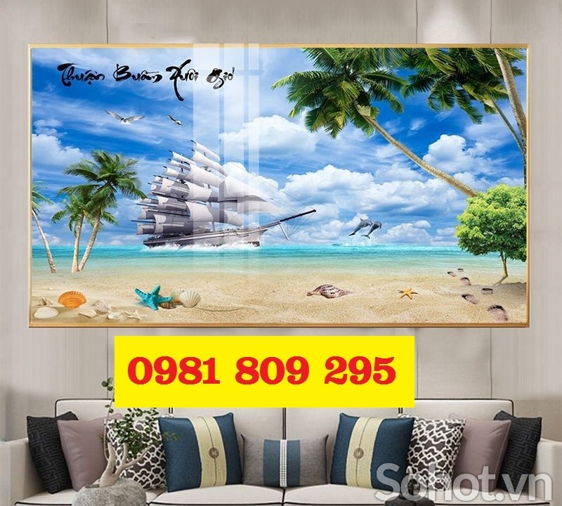 Gạch tranh phong thủy - gạch 3d thuyền buồm HP745