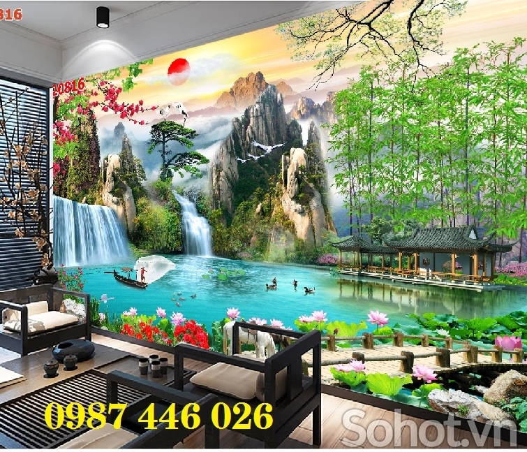 Tranh gạch men phong cảnh thác nước HP722