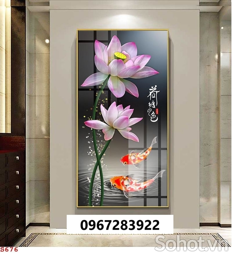 Tranh gạch hoa sen trang trí tường