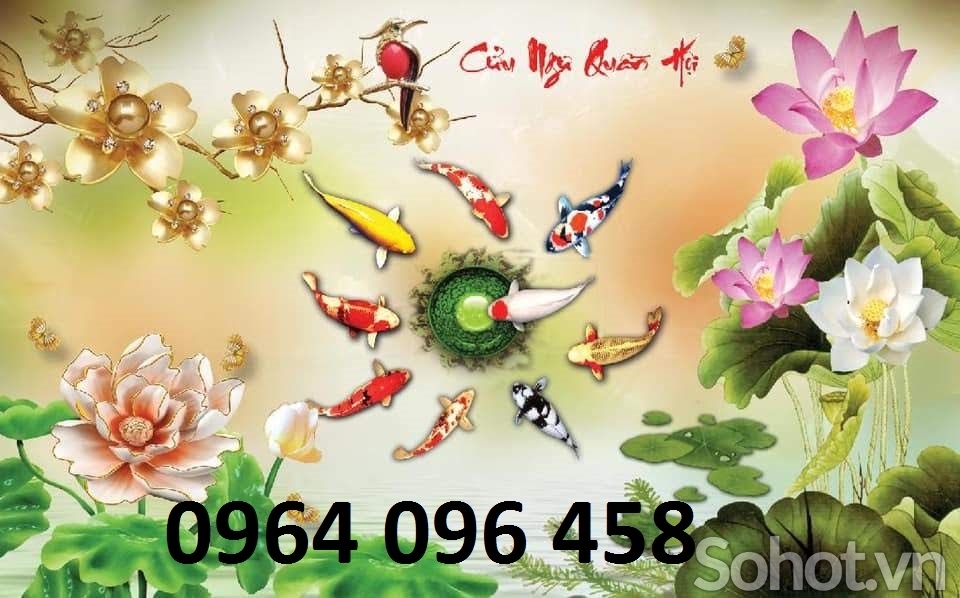tranh cá chép phong thủy - tranh gạch 3d ốp tường - CVX4