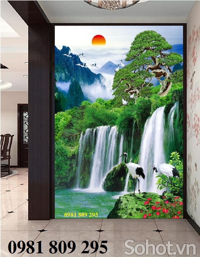 tranh gạch men 3d thác nước khổ đứng