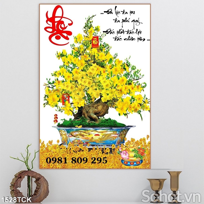 Gạch tranh hoa mai 3d chữ phúc