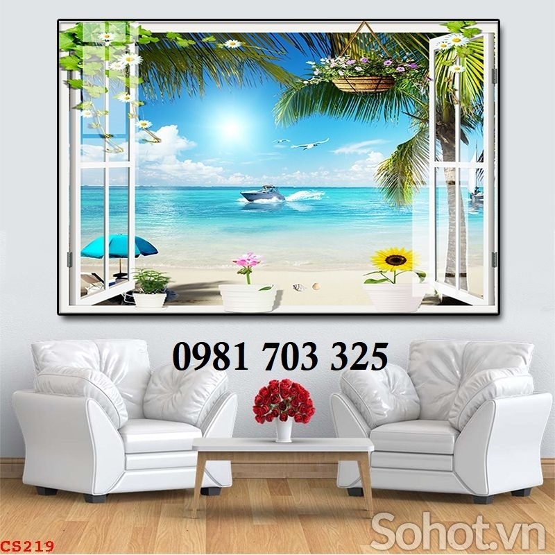 Tranh dán tường 3D, gạch tranh cửa sổ