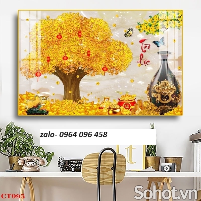 Tranh gạch 3d cây kim tiền - 654CVB