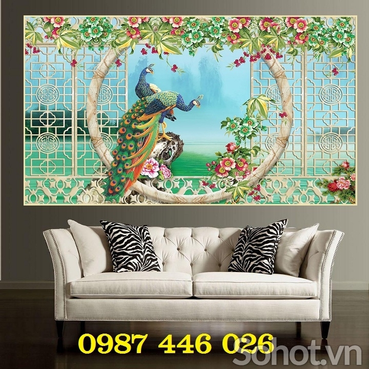 Tranh gạch men chim công HP2632