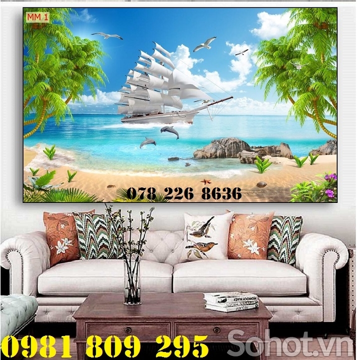 Gạch tranh 3d ốp phòng khách thuyền buồm