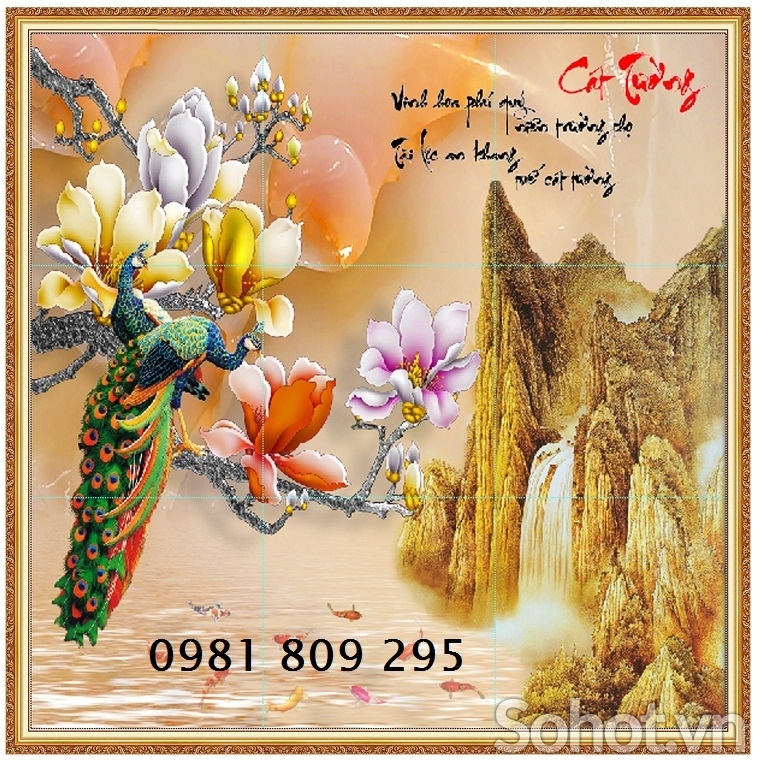 Tranh gạch ốp tường 3d chim ông sứ ngọc