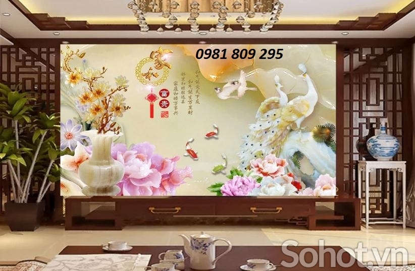 gạch tranh 3d chim công