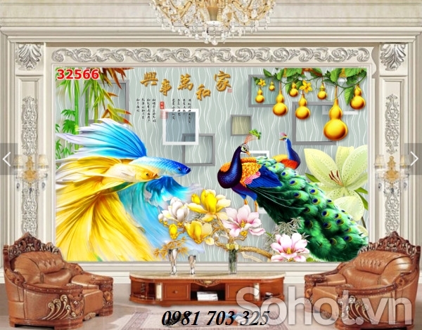 Gạch tranh đẹp cá chép 3d