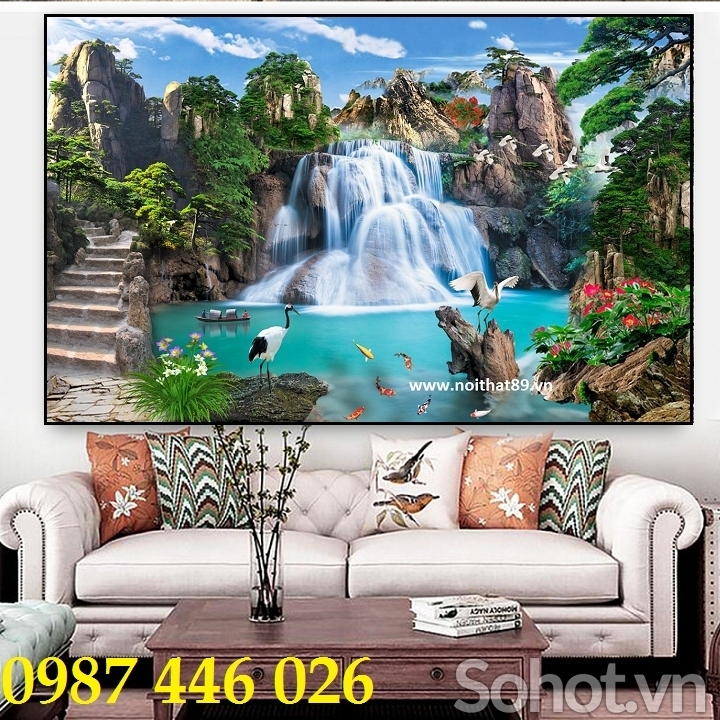 Tranh phong cảnh, gạch tranh 3d thác nước HP9272