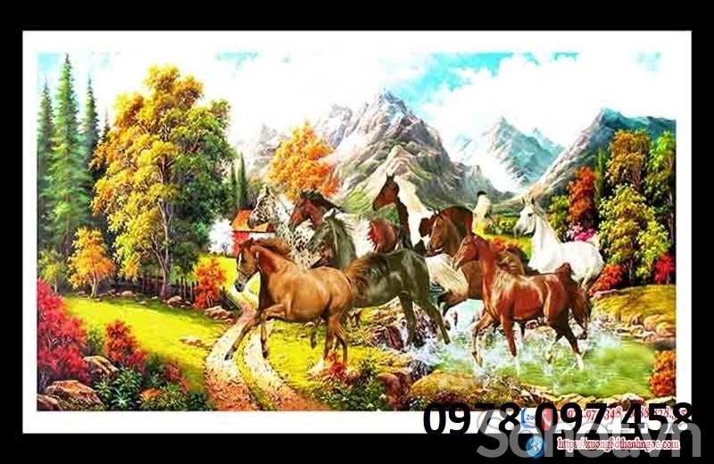 Gạch tranh dán tường họa tiết 8 chú ngựa