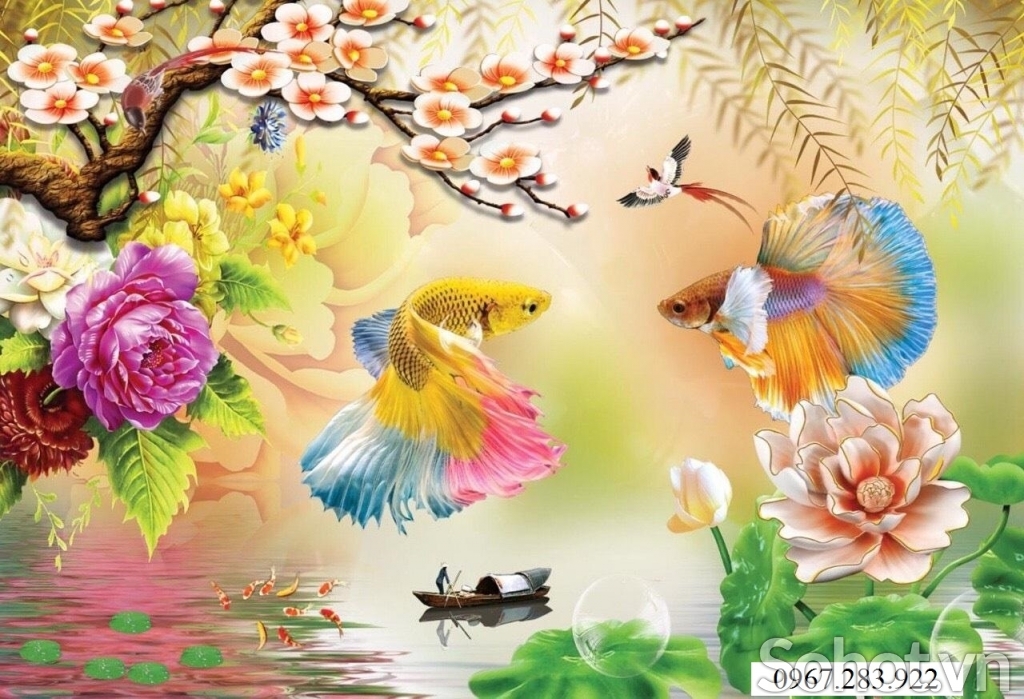 Tranh trang trí tường phòng khách gạch men 3d