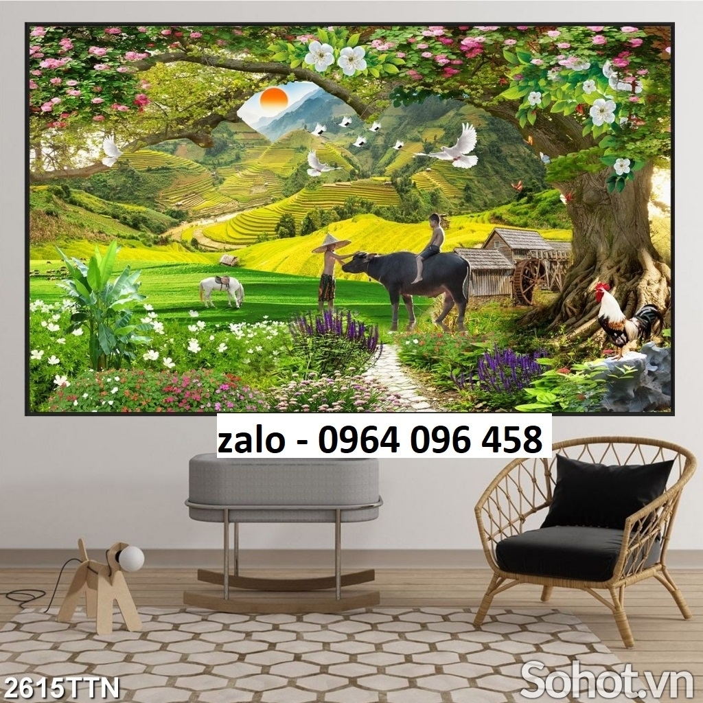 Tranh cảnh đồng quê 3d - tranh gạch 3d ốp tường - SSX51
