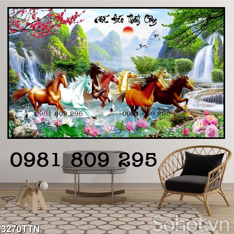 Tranh gạch men tường 3d bát mã HP878