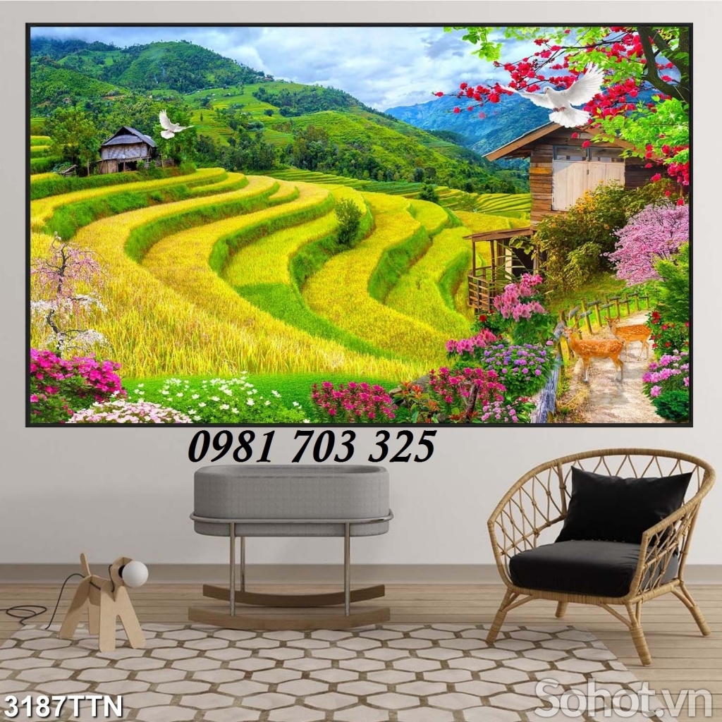 tranh 3D phòng khách, gạch tranh trang trí