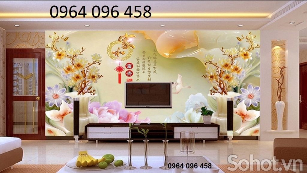 Tranh gạch 3d hoa ngọc phòng khách - UNC444