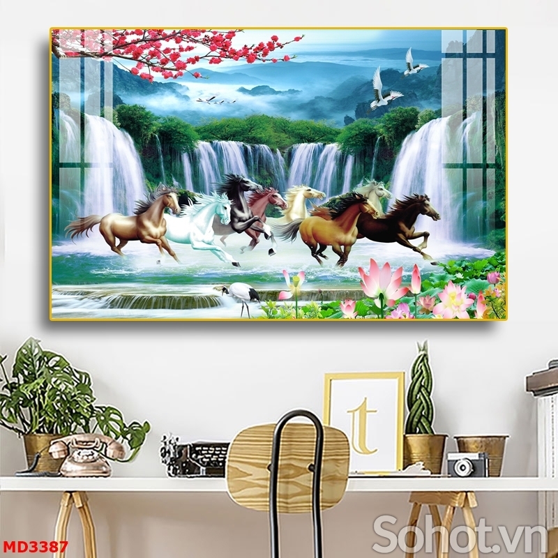 Tranh gạch đẹp ốp tường, tranh phong thủy 8 con ngựa