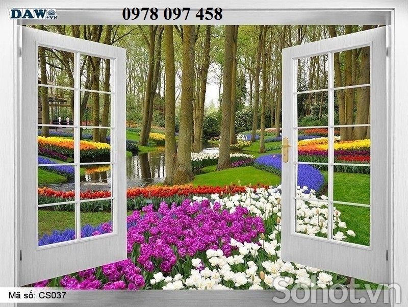 Tranh gạch vườn hoa 3d