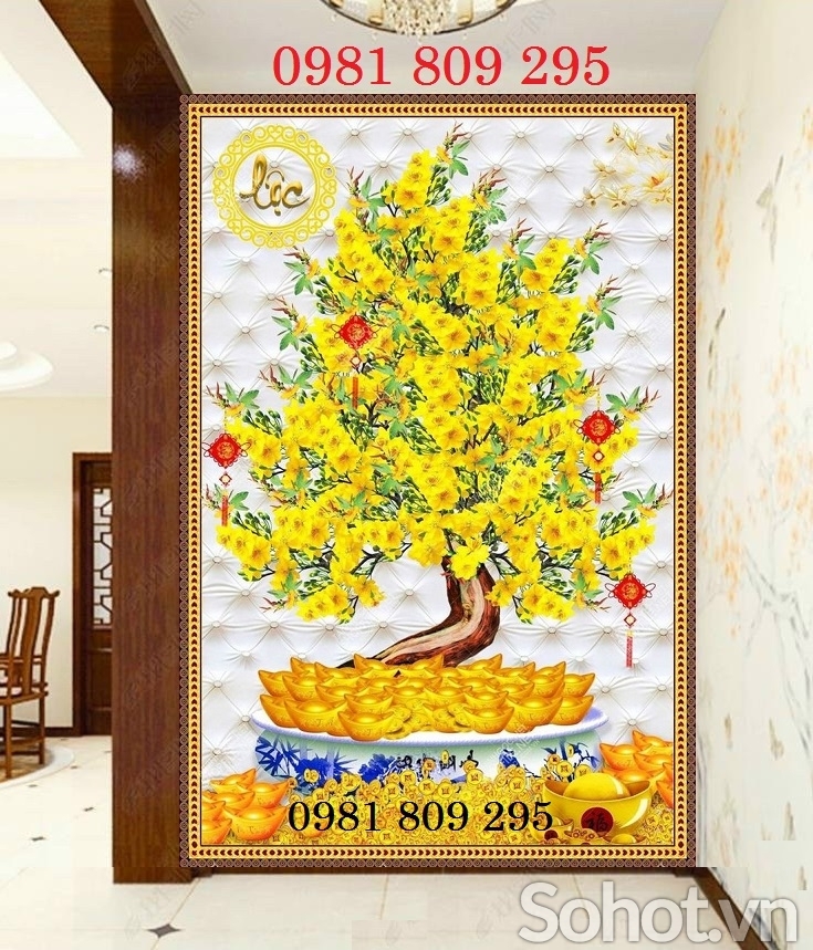 Tranh gạch mai vàng 3d JH97