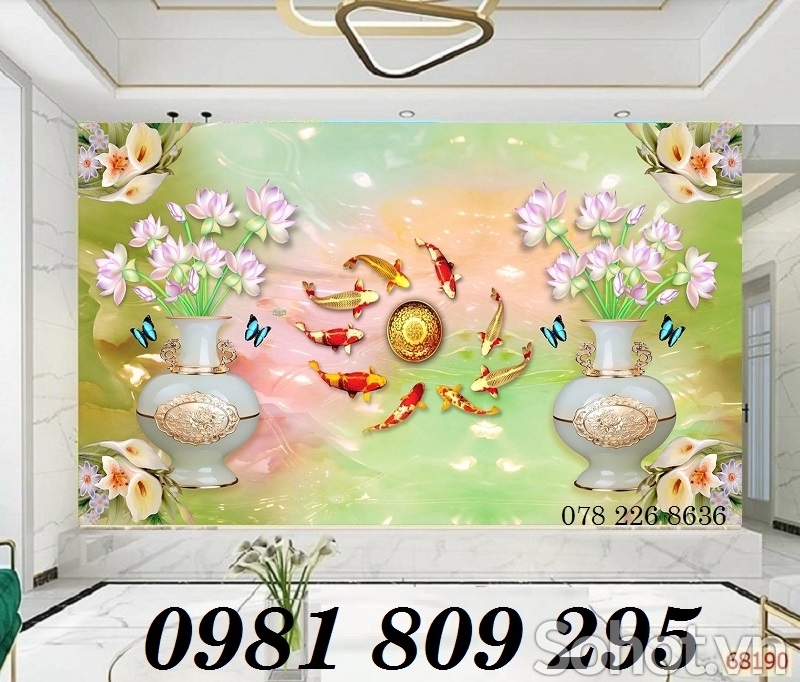 Gạch tranh 3d - tranh cá chép phong thủy