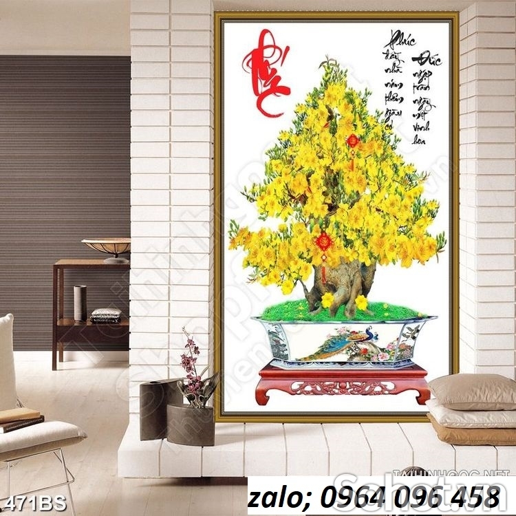 Tranh cây mai 3d - tranh gạch 3d cây mai - 987SM