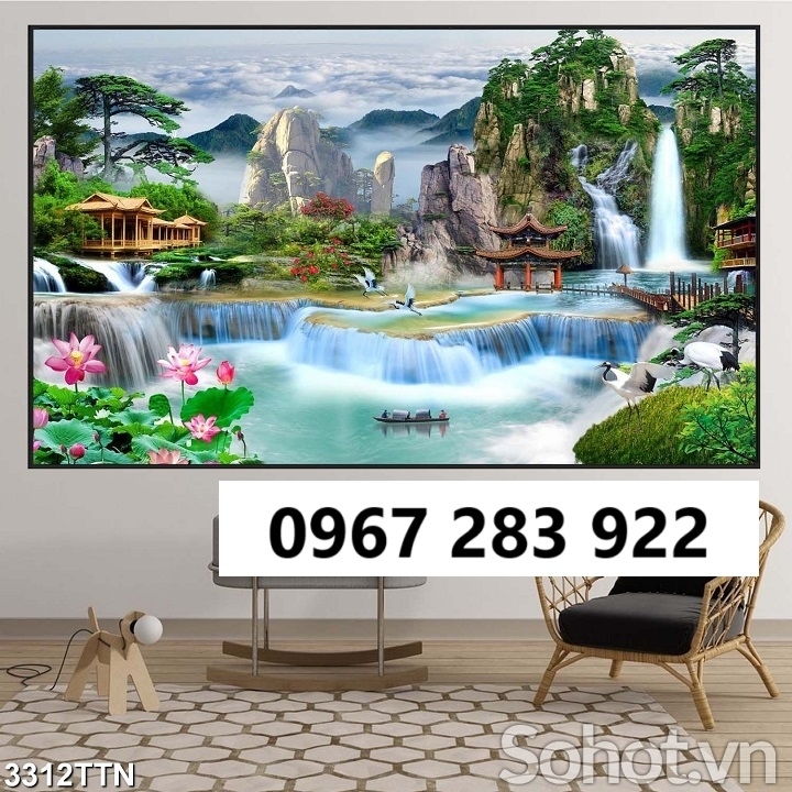 Tranh gạch 3d cảnh thác nước