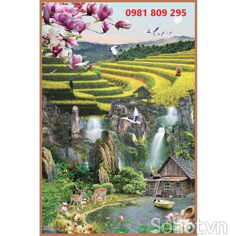 Tranh gạch ruộng bậc thang 3d khổ dọc mới hN9292