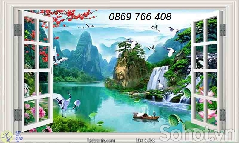 Tranh treo tường phong cảnh cửa sổ 3d