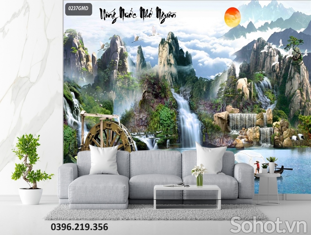 Gạch tranh sơn thủy 3D trang trí đẹp