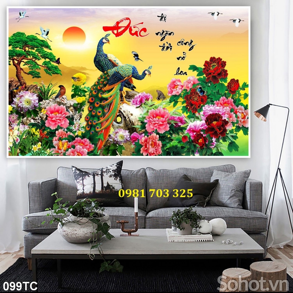 Tranh gạch chim công 3D trang trí