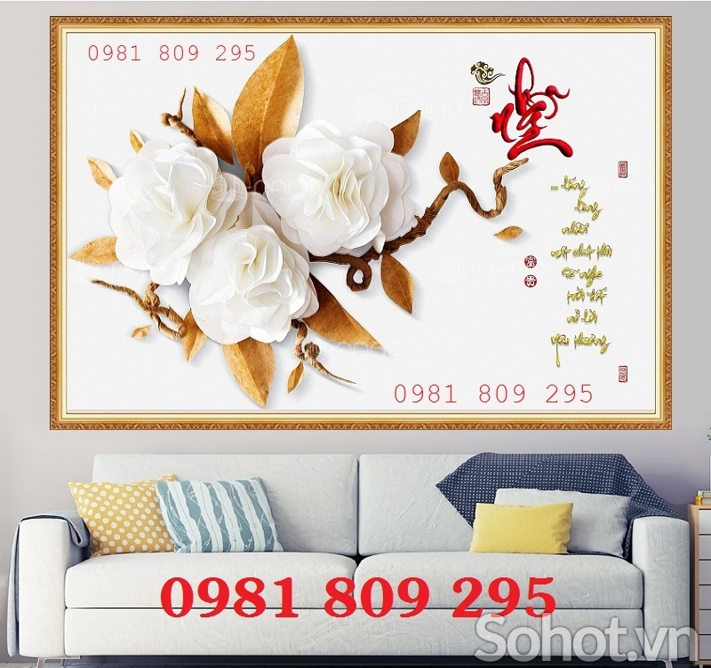Tranh gạch 3d hoa ốp phòng khách GF735334