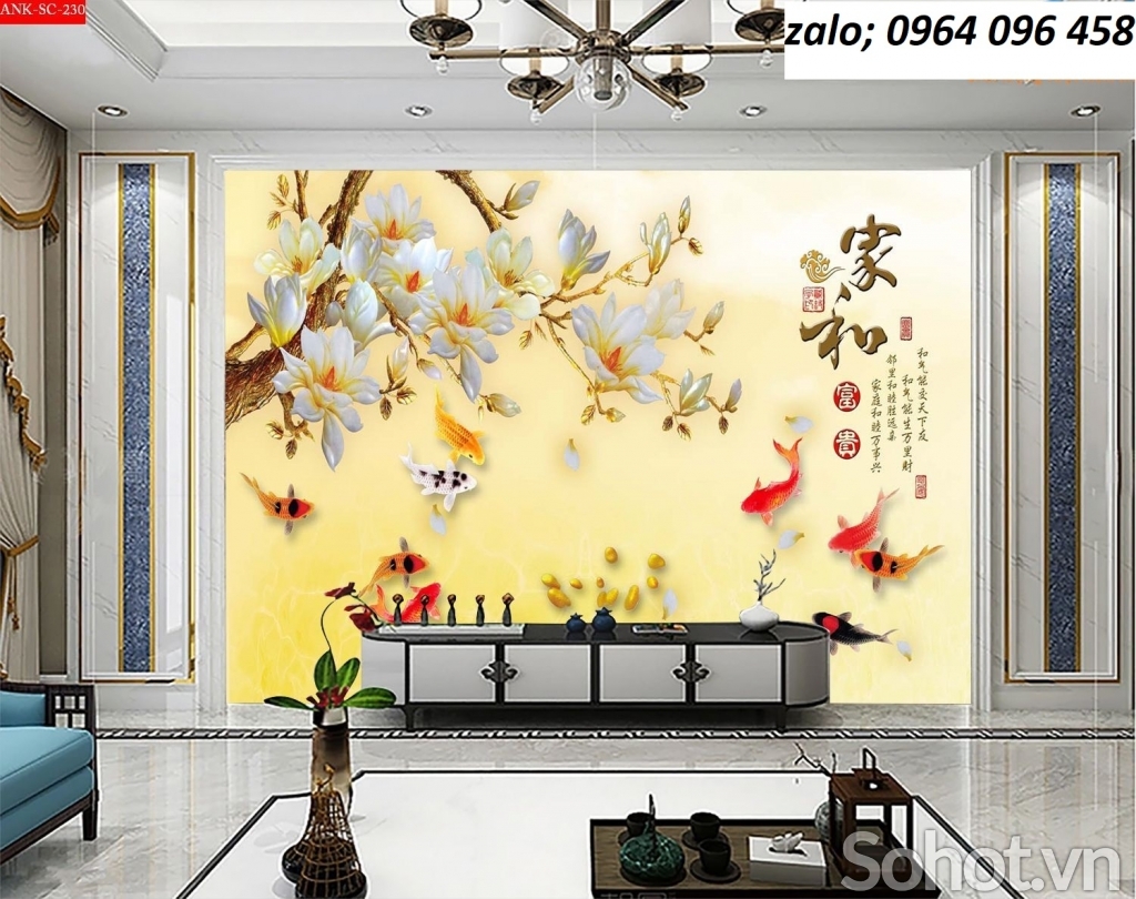 Tranh 3d cá chép - tranh gạch 3d cá chép - MVBB84