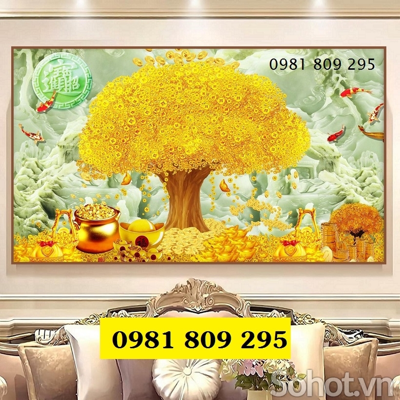 Gạch 3d ốp tường , tranh cây kim tiền