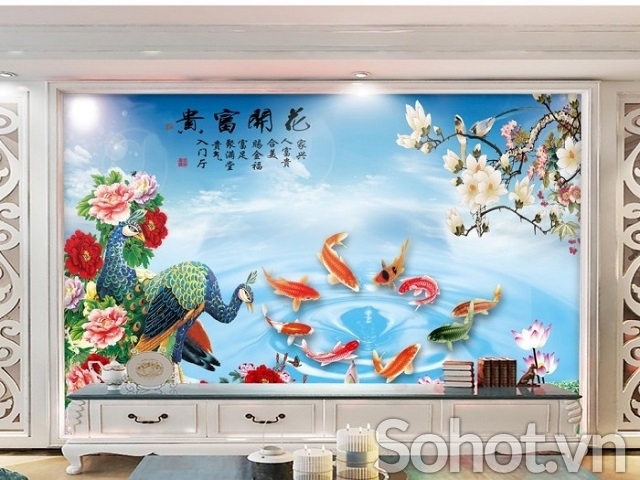 tranh gạch men 3d chim công - FĐ32