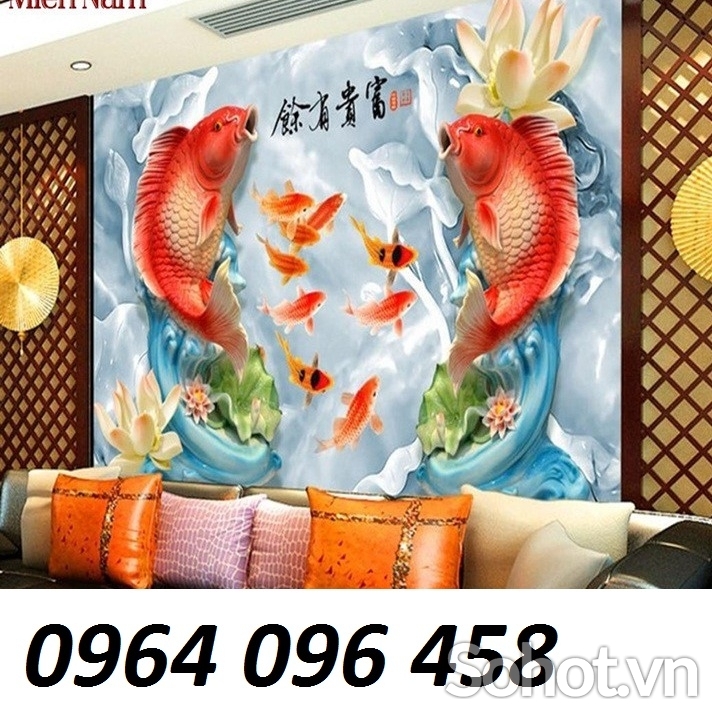 Tranh gạch men 3d cá chép hoa sen - 0322XC