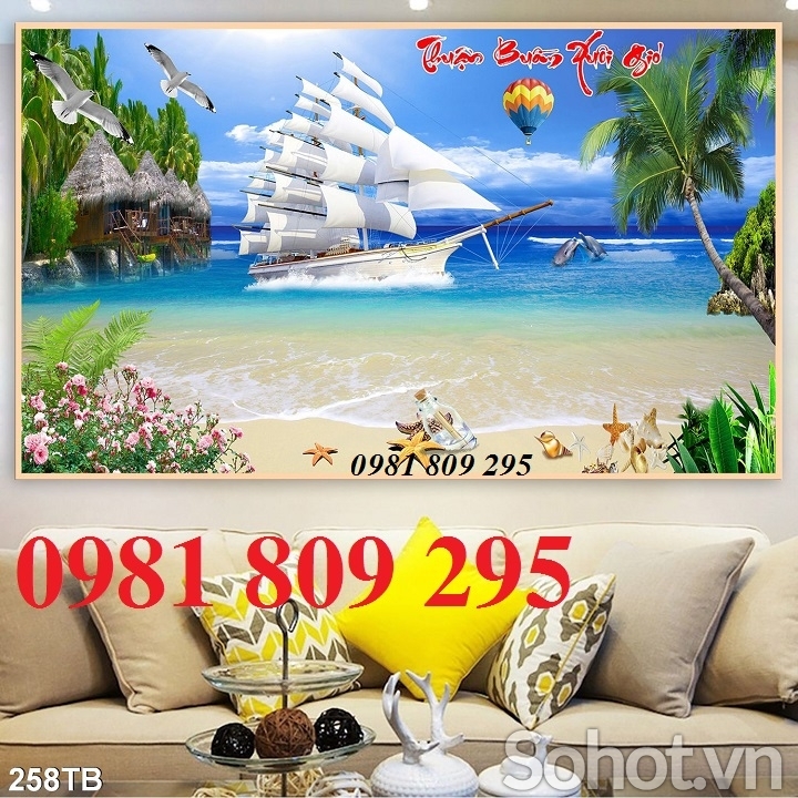 Gạch tranh 3d - thuyền buồm , tranh ốp phòng khách