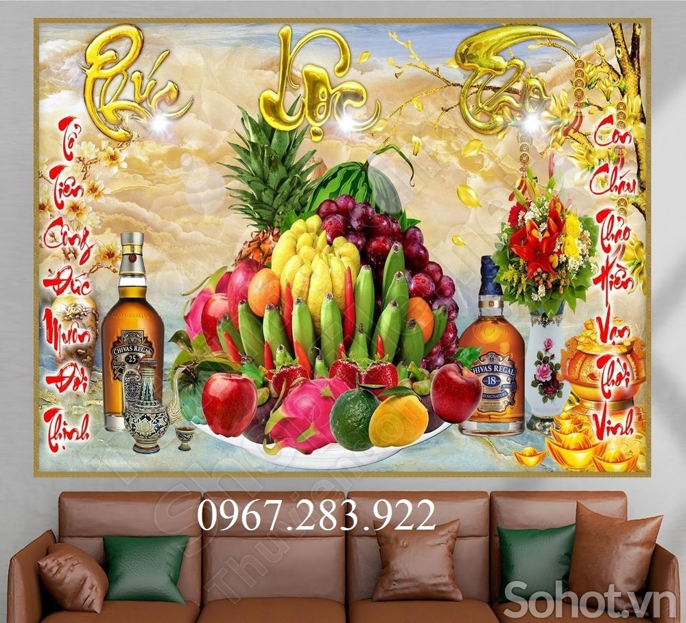 Gạch  3D- Tranh phong thuỷ Phúc Lộc Thọ