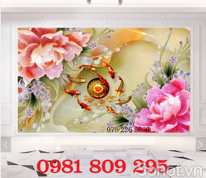 Gạch tranh 3d cá chép cao cấp