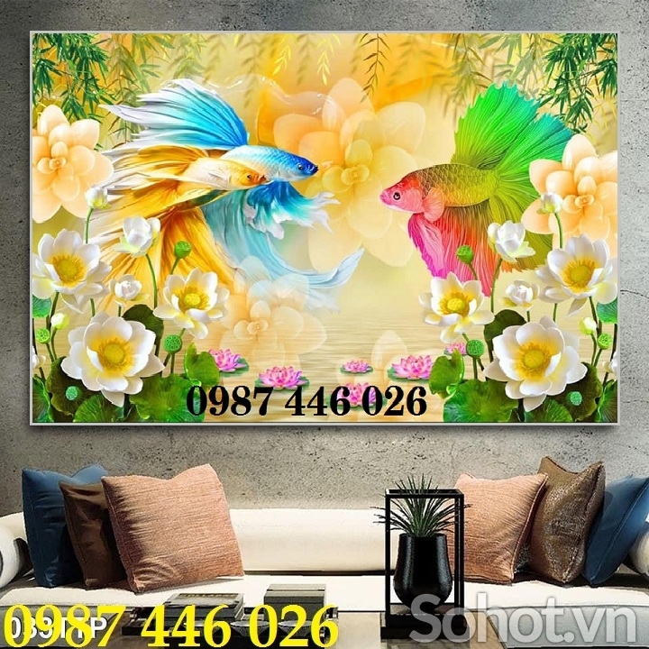 Tranh gạch men cá chép vàng 3d HP053