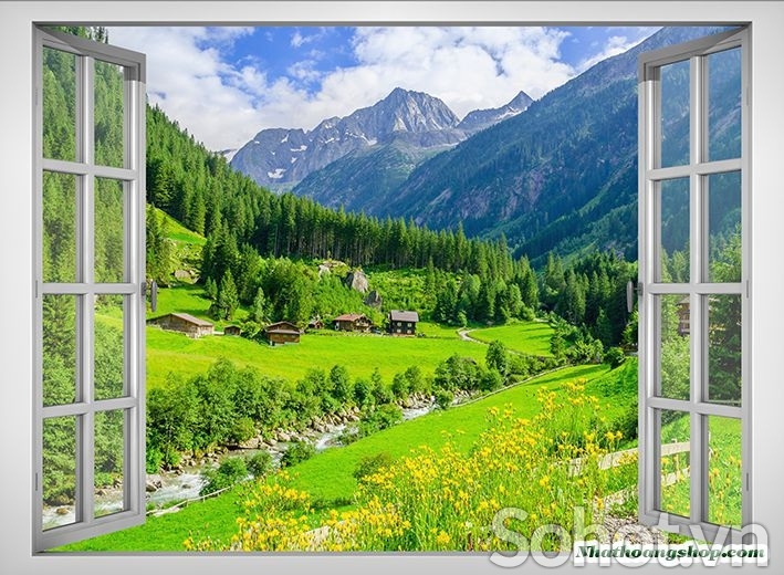 Tranh 3d - tranh gạch 3d hình cửa sổ - 66XK