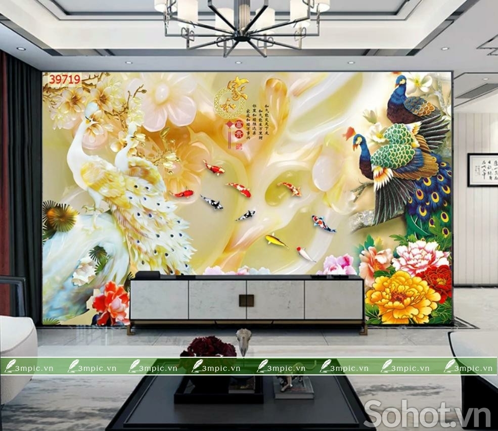 Tranh gạch ốp tường 3d chim công - 033XC