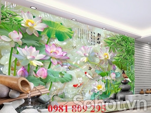 Gạch tranh 3d ốp tường hoa sen